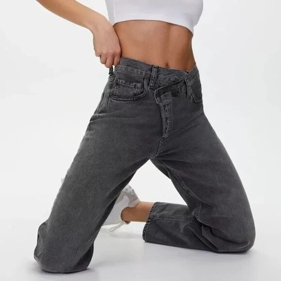 AGOLDE Criss Cross Jeans Womens 26 Black Washed Upsized Organic Cotton Straight - Picture 5 of 12